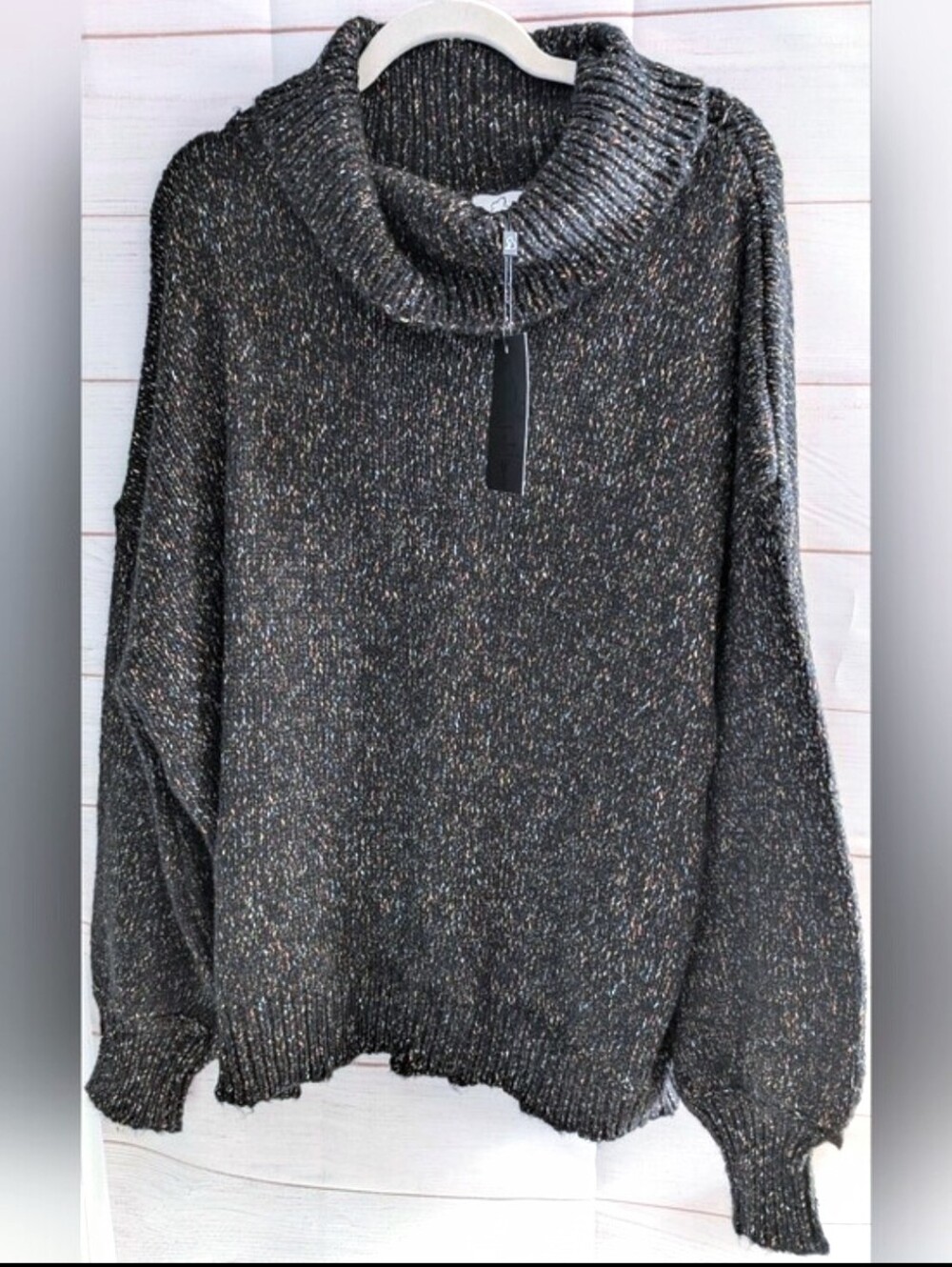 Nwt Kuwallatee Speckled Black Knit 🧶 Cowl Neck Super Cozy Sweater (M/L)